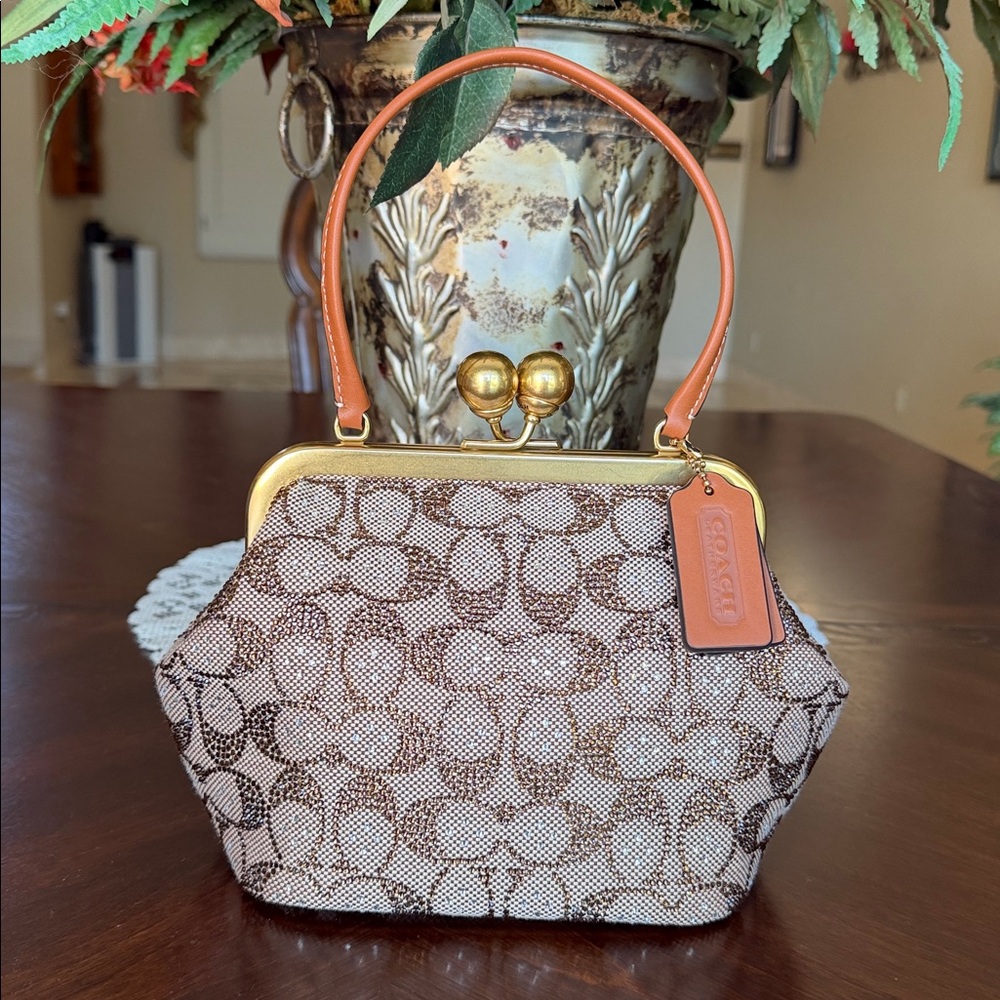 Coach Crystal Signature Logo Jacquard Kisslock Frame Bag